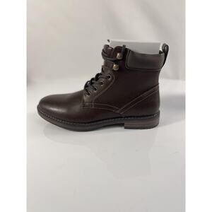 Club Room Combat Shoes Men's 8.5 Brown Faux Leather Boots Lace Up Ankle Casual